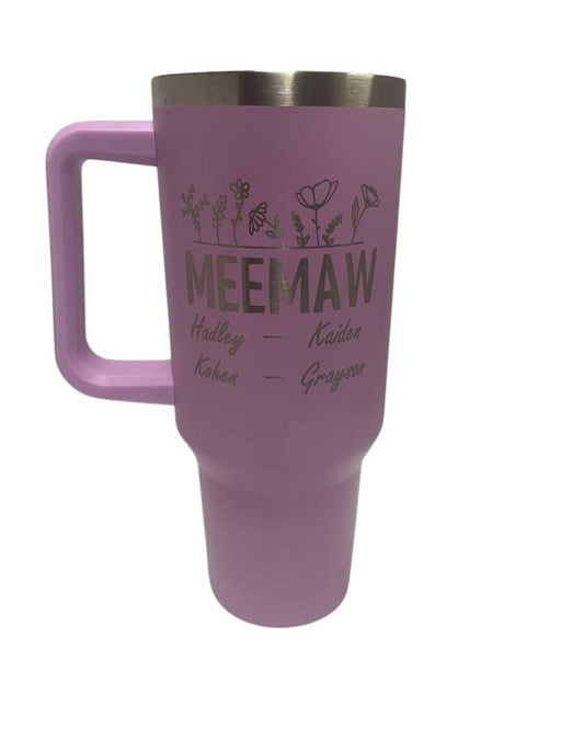 Personalized Floral Tumbler with Names – Engraved Gift Mug