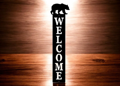 Vertical Metal Animal Welcome Sign for Porch or Cabin